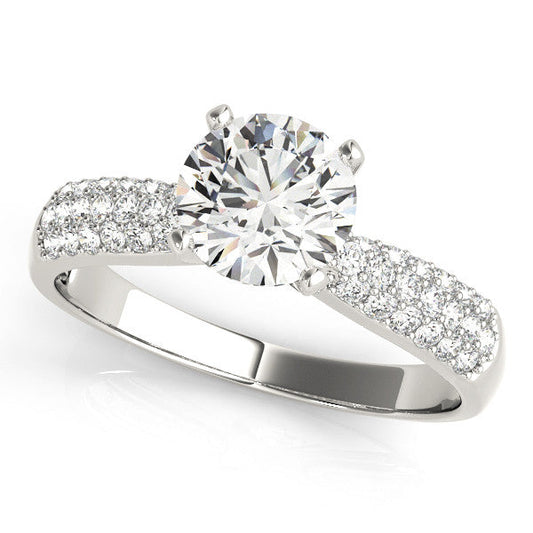 14K White Gold Round Brilliant Diamond Engagement Ring With Micro Pave Accents (1.25ctw)