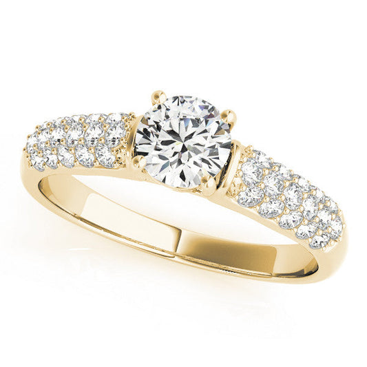 14K Yellow Gold Round Brilliant Diamond Engagement Ring With Micro Pave Accents (1.38ctw)