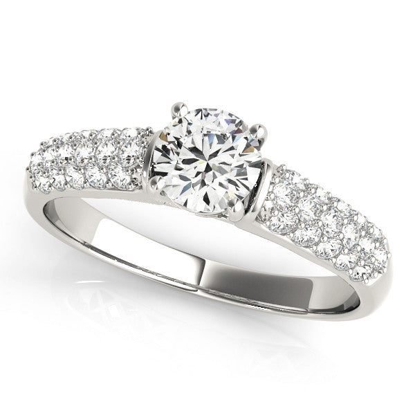 14K White Gold Round Brilliant Diamond  Engagement Ring With Micro Pave Accents (1.38ctw)