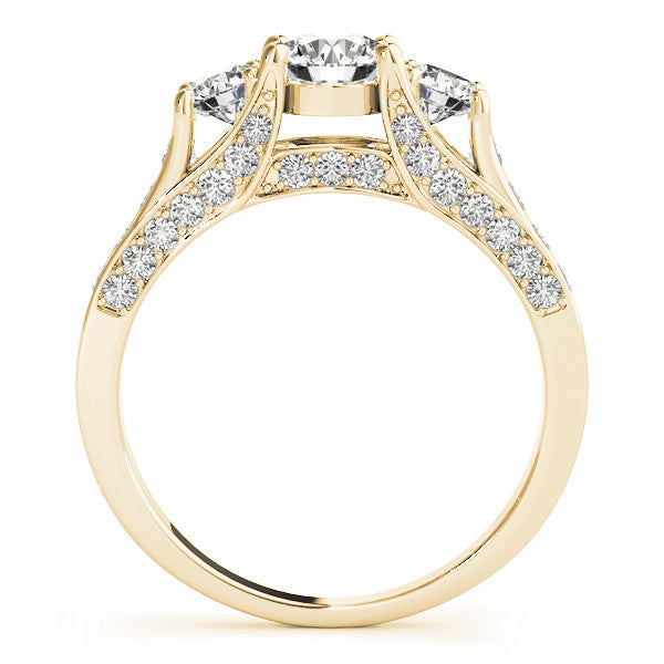 14K Yellow Gold Round Brilliant Diamond Three Stone Engagement Ring With Channel Set Accents (1.38ctw)