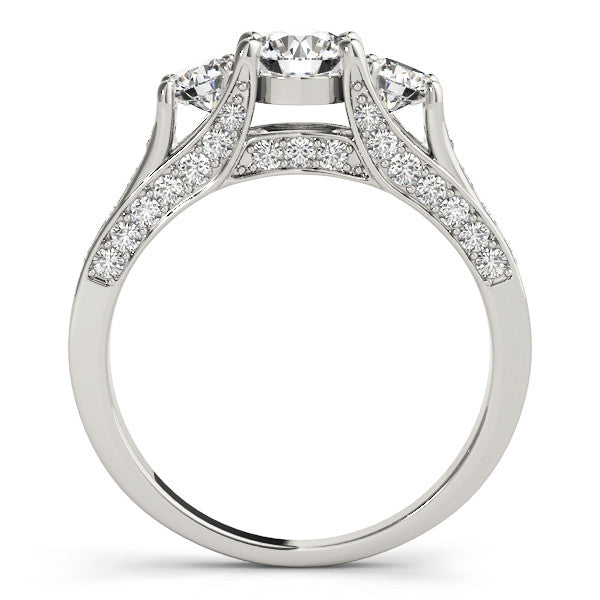 14K White Gold Round Brilliant Diamond Three Stone Engagement Ring With Channel Set Accents (1.38ctw)