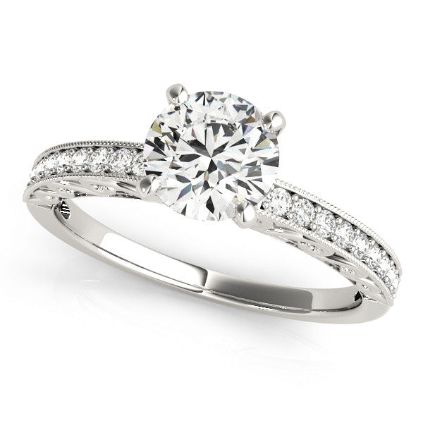 14K White Gold Round Brilliant Diamond Vintage Engagement Ring With Channel Set Accents (1.13ctw)