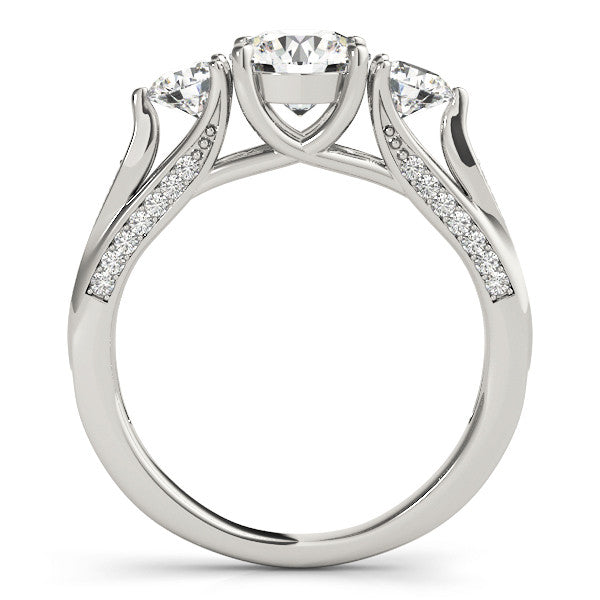 14K White Gold Round Brilliant Diamond Three Stone Engagement Ring With Mini Channel Accents (1.75ctw)