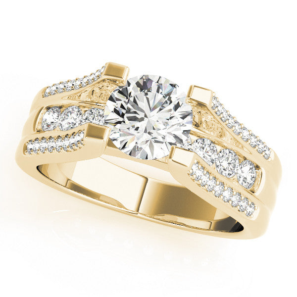 14K Yellow Gold Round Brilliant Tension Diamond Engagement Ring With Channel Set Accent Diamonds (1.50ctw) 