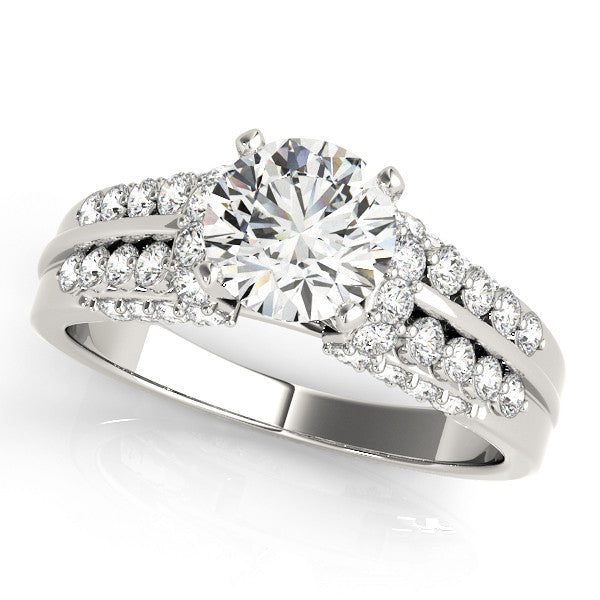 14K White Gold Round Brilliant Diamond Multi-Row Engagement Ring With Pave Accents (1.38ctw)