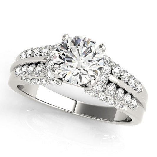 14K White Gold Round Brilliant Diamond Multi-Row Engagement Ring With Pave Accents (1.38ctw)