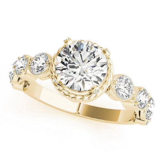 14K Yellow Gold Round Brilliant Diamond Engagement Ring With Scalloped Round Diamond Accents (1.50ctw) 