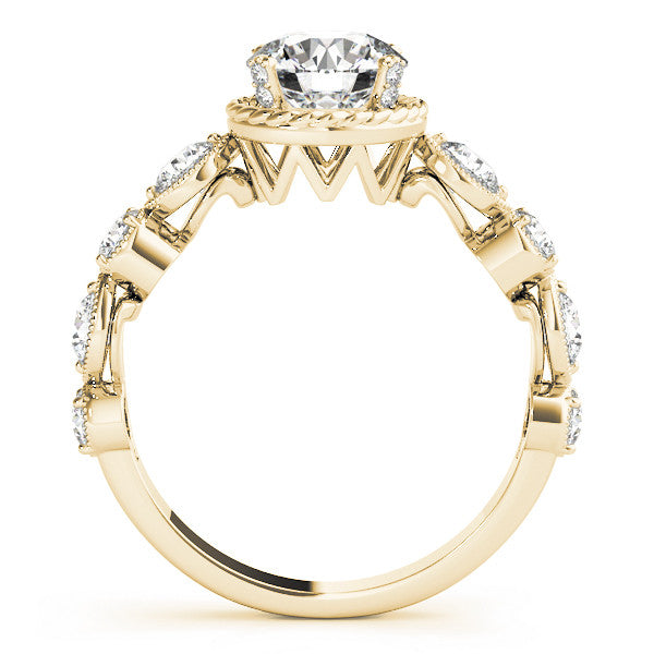 14K Yellow Gold Round Brilliant Diamond Engagement Ring With Scalloped Round Diamond Accents (1.50ctw) 