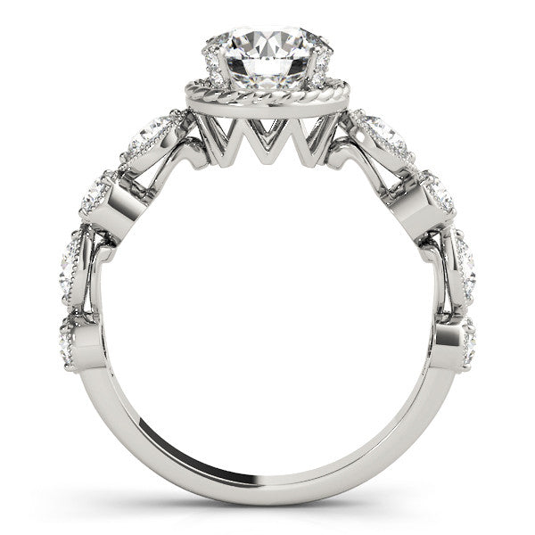 14K White Gold Round Brilliant Diamond Engagement Ring With Scalloped Round Diamond Accents (1.50ctw) 