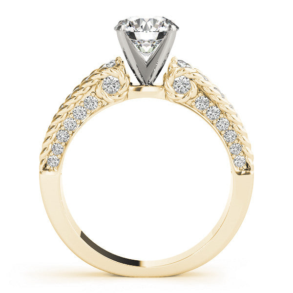 14K Yellow Gold Round Brilliant Diamond Antique Inspired Twist Engagement Ring With Pave Accents (1.63ctw)