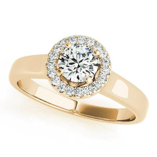 14K Yellow Gold Round Brilliant Diamond Halo Solitaire Engagement Ring With Hidden Accents (1.10ctw)