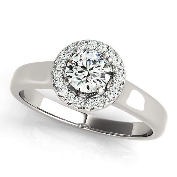 14K White Gold Round Brilliant Diamond Halo Solitaire Engagement Ring With Hidden Accents (1.10ctw)