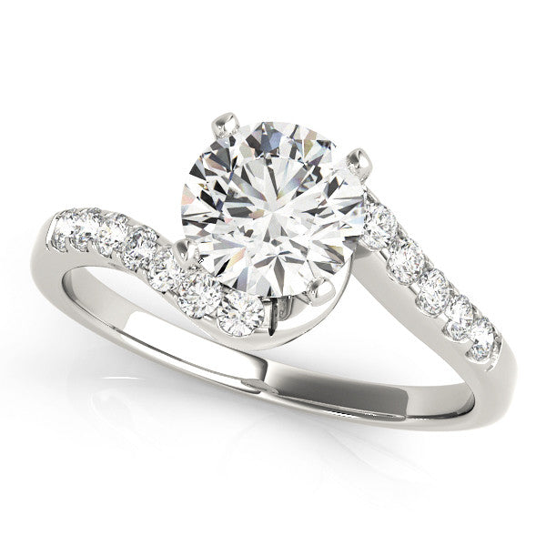 14K White Gold Round Brilliant Diamond Bypass Engagement Ring With Pave Accents (1.20ctw)