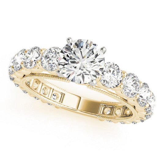 14K Yellow Gold Round Brilliant Diamond Floating Prong Engagement Ring With Pave Accents (3.17ctw)