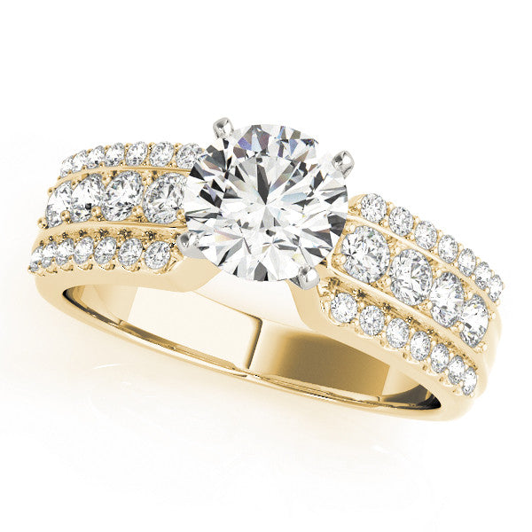 14K Yellow Gold Round Brilliant Diamond Triple Row Engagement Ring With Multi-Sized Pave Accents (1.50ctw)