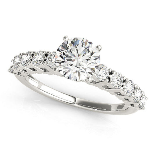 14K White Gold Round Brilliant Diamond Engagement Ring With Basket Pave Accents (1.63ctw)