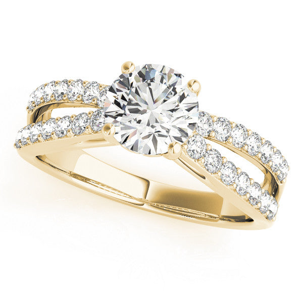 14K Yellow Gold Round Brilliant Diamond Split Shank Engagement Ring With Pave Accents (1.38ctw)