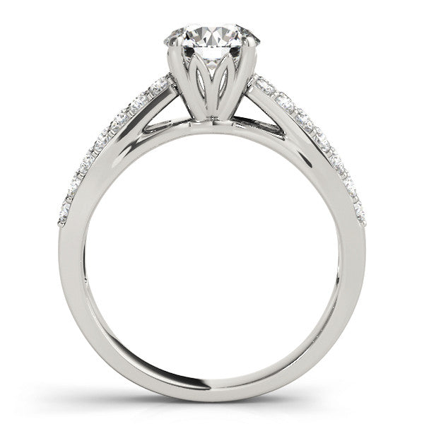 14K White Gold Round Brilliant Diamond Split Shank Engagement Ring With Pave Accents (1.38ctw)