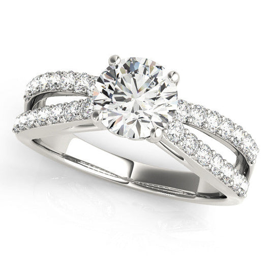 14K White Gold Round Brilliant Diamond Split Shank Engagement Ring With Pave Accents (1.38ctw)