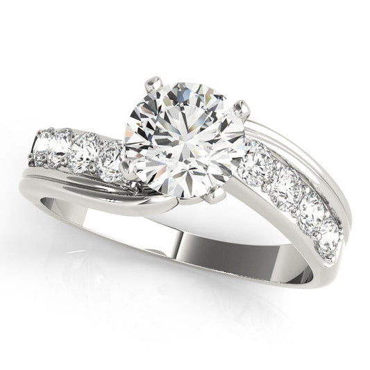 14K White Gold Round Brilliant Diamond Bypass Engagement Ring With Pave Accents (1.33ctw)