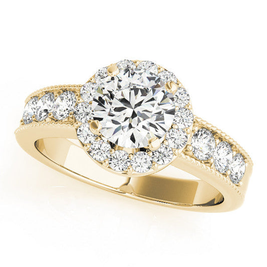 14K Yellow Gold Round Brilliant Diamond Halo Engagement Ring With Pave Accents (1.75ctw)