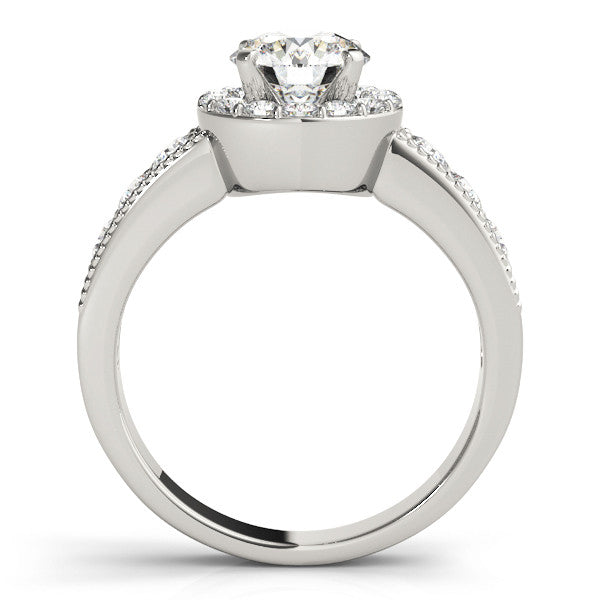 14K White Gold Round Brilliant Diamond Halo Engagement Ring With Pave Accents (1.75ctw)