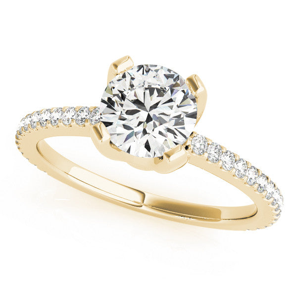 14K Yellow Gold Round Brilliant Diamond Engagement Ring With Single Row Mini Pave Accents (1.25ctw)