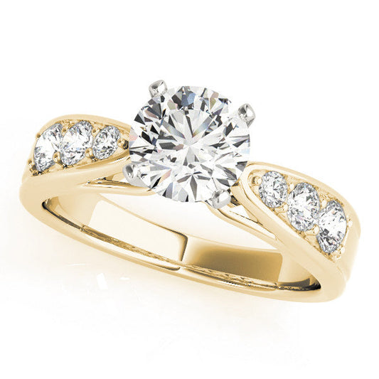 14K Yellow Gold Round Brilliant Diamond Tapered Shoulder Engagement Ring With Pave Accents (1.38ctw)