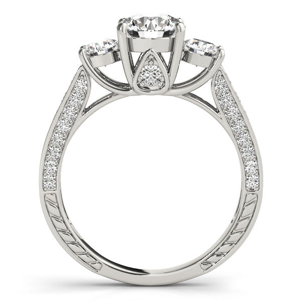 14K White Gold Round Brilliant Diamond Three Stone Hidden Pear Engagement Ring With Pave Accents (1.88ctw)