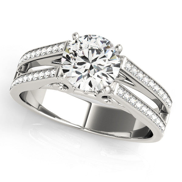 14K White Gold Round Brilliant Diamond Split Shank Engagement Ring With Channel Set Accents (1.25ctw)