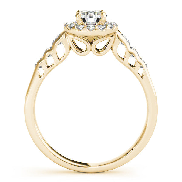 14k Yellow Gold Round Brilliant Diamond Hollow Leaf Halo Engagement Ring With Channel Set Accents (1.50ctw)