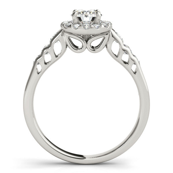 14K White Gold Round Brilliant Diamond Hollow Leaf Halo Engagement Ring With Channel Set Accents (1.50ctw)