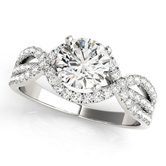 14K White Gold Round Brilliant Diamond Modern Twist Engagement Ring With Pave Accents (1.33ctw)