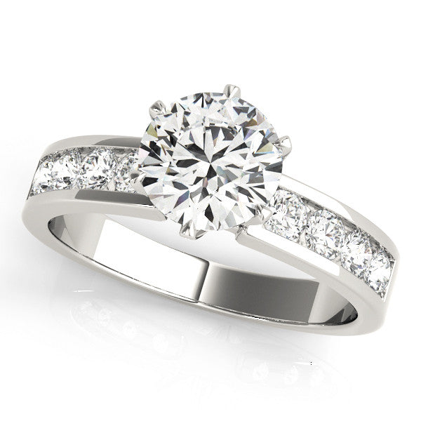 14K White Gold Round Brilliant Diamond Engagement Ring With Channel Set Accents (1.50ctw)