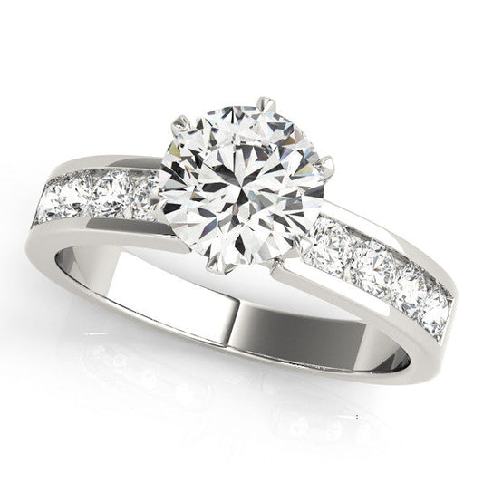 14K White Gold Round Brilliant Diamond Engagement Ring With Channel Set Accents (1.50ctw)