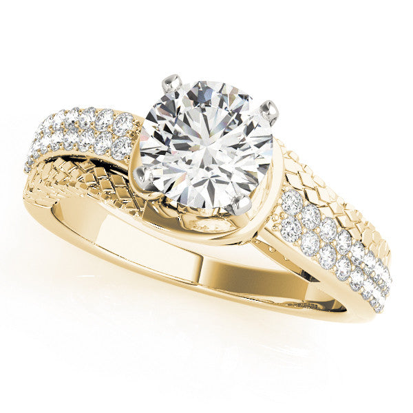 14K Yellow Gold Round Brilliant Diamond Vintage Multirow Engagement Ring With Pave Accents (1.25ctw)