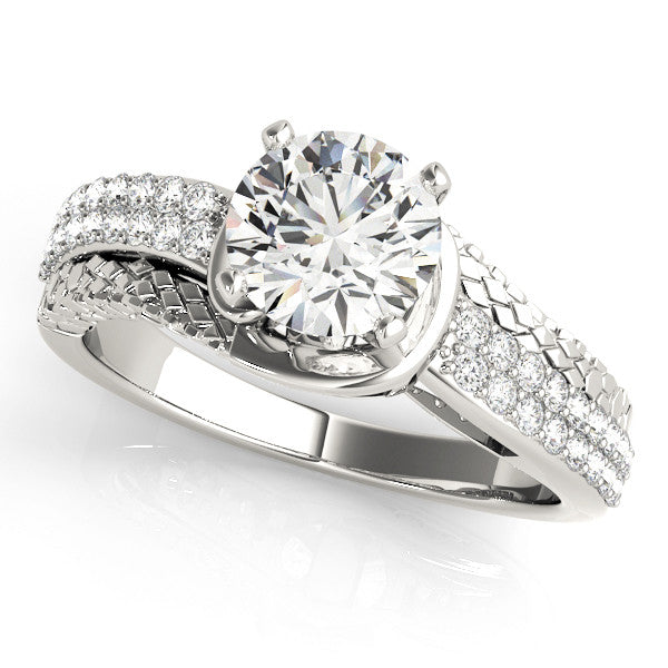 14K White Gold Round Brilliant Diamond Vintage Multirow Engagement Ring With Pave Accents (1.25ctw)