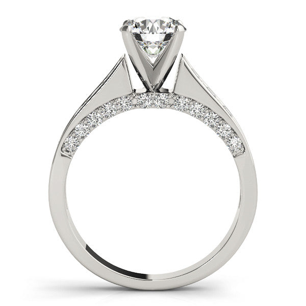 14K White Gold Round Brilliant Diamond Engagement Ring With Pave Accents (1.38ctw)