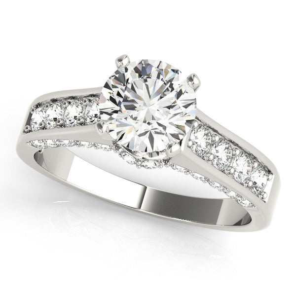 14K White Gold Round Brilliant Diamond Engagement Ring With Pave Accents (1.38ctw)