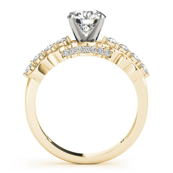 14K Yellow Gold Round Brilliant Diamond Scallop Engagement Ring With Pave Accents (1.33ctw)