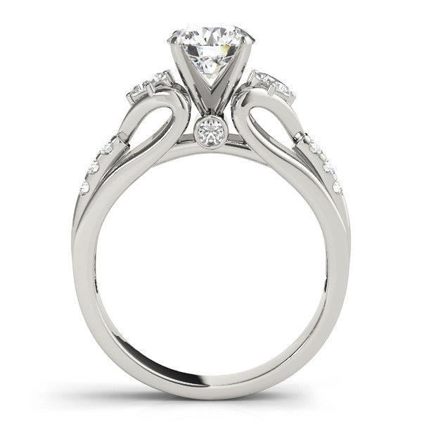 14K White Gold Round Brilliant Diamond Princess Side Stones Engagement Ring With Pave Accents (1.25ctw)