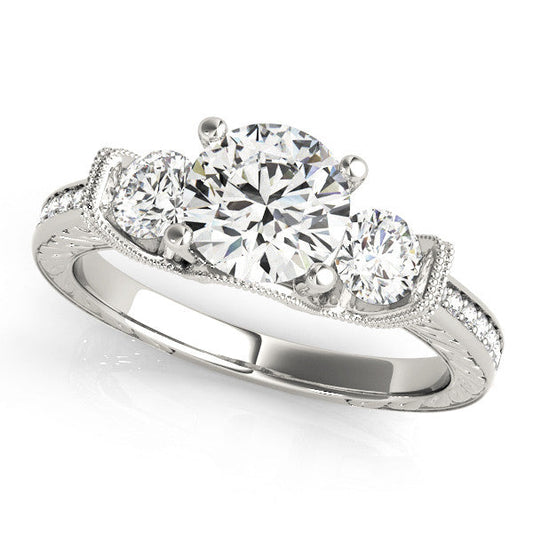 14K White Gold Round Brilliant Diamond Floating Three Stone Engagement Ring With Pave Accents (1.50ctw)