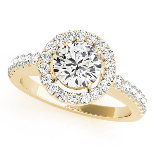 14K Yellow Gold Round Brilliant Diamond Basket Halo Engagement Ring With Pave Accents (1.50ctw)