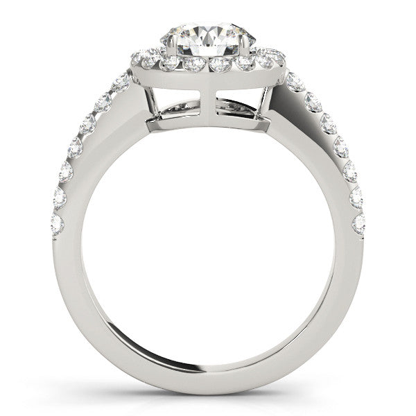 14K White Gold Round Brilliant Diamond Basket Halo Engagement Ring With Pave Accents (1.50ctw)