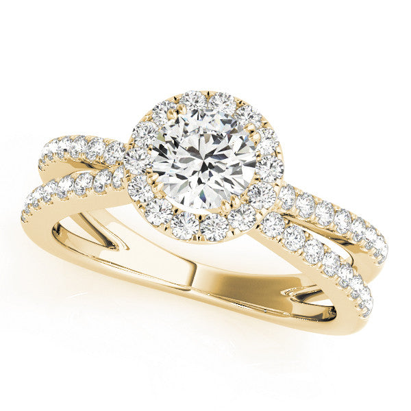 14K Yellow Gold Round Brilliant Diamond Split Shank Halo Engagement Ring With Pave Accents (1.50ctw)