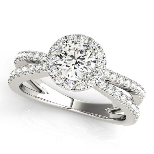 14K White Gold Round Brilliant Diamond Split Shank Halo Engagement Ring With Pave Accents (1.50ctw)