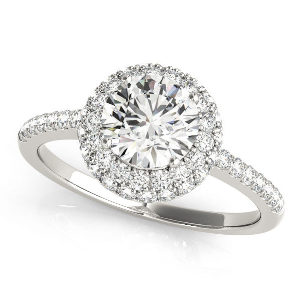 14K White Gold Round Brilliant Diamond Double Halo Engagement Ring With Pave Accents (1.50ctw)