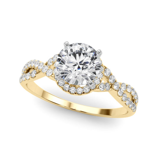 14K Yellow Gold Round Brilliant Diamond Halo Engagement Ring With Pave Accented Infinity Sides (1.20ctw) 