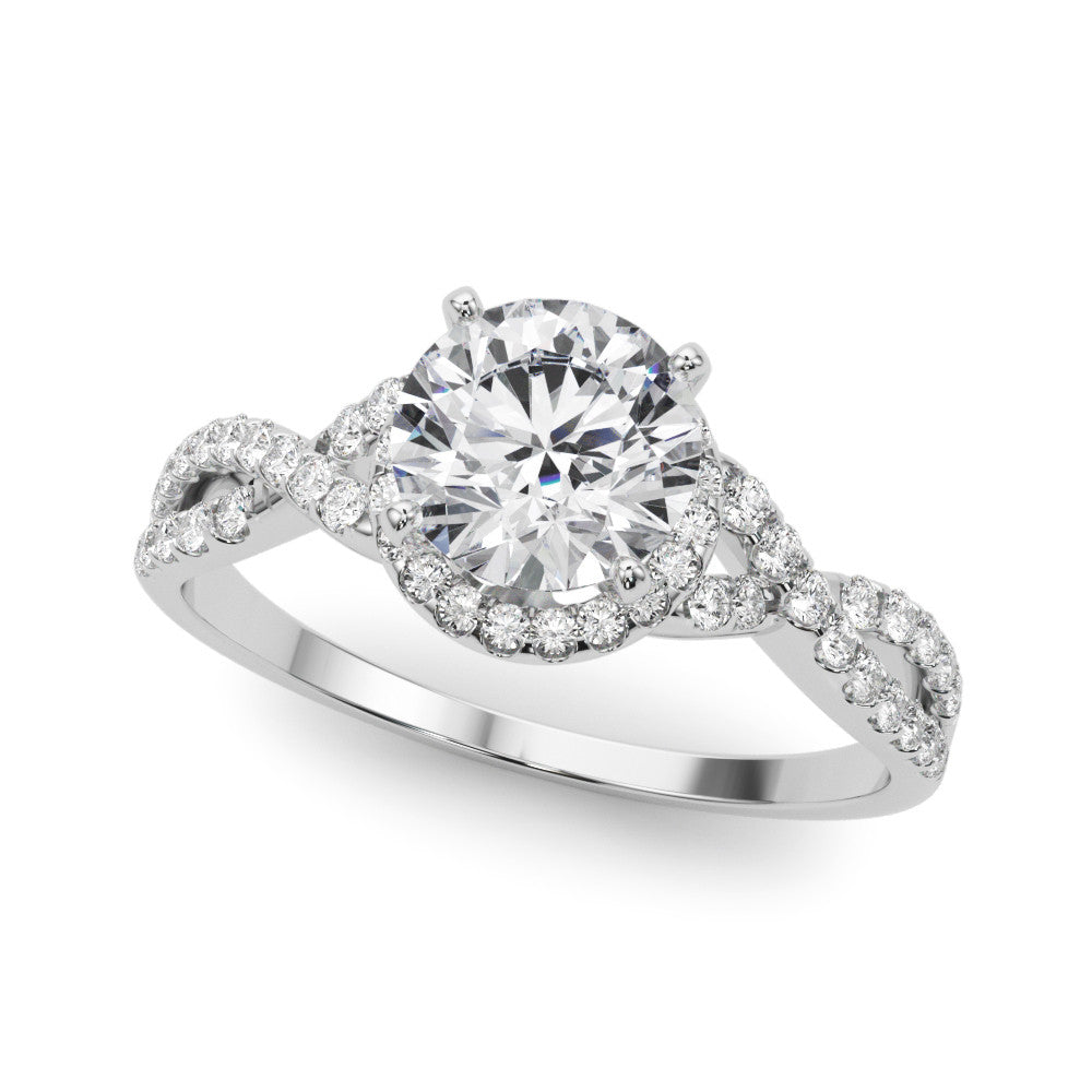 14K White Gold Round Brilliant Diamond Semi Halo Twist Engagement Ring With Pave Accents (1.25ctw)