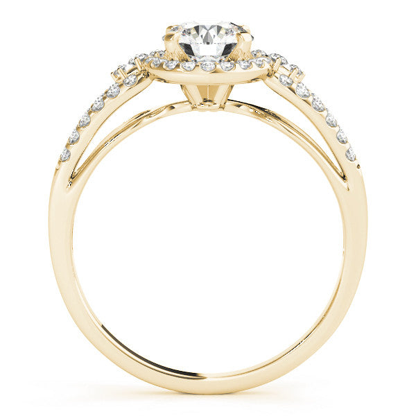 14K Yellow Gold Round Brilliant Diamond Split Shank Halo Engagement Ring With Pave Accents (1.25ctw)